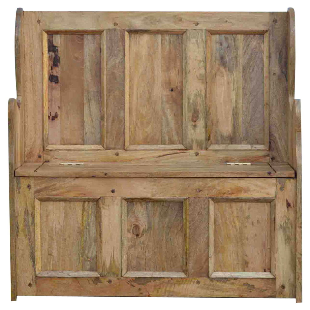 Solid Mango Wood Oak Finished Hall Bench With Storage (Monks Bench)