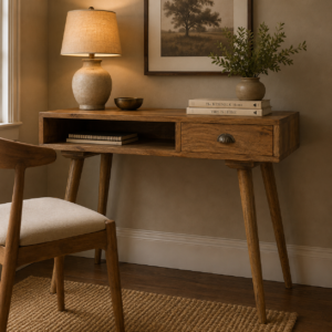 Solid Mango Wood Oak Finished 1 Drawer 1 Slot Nordic Writing Desk