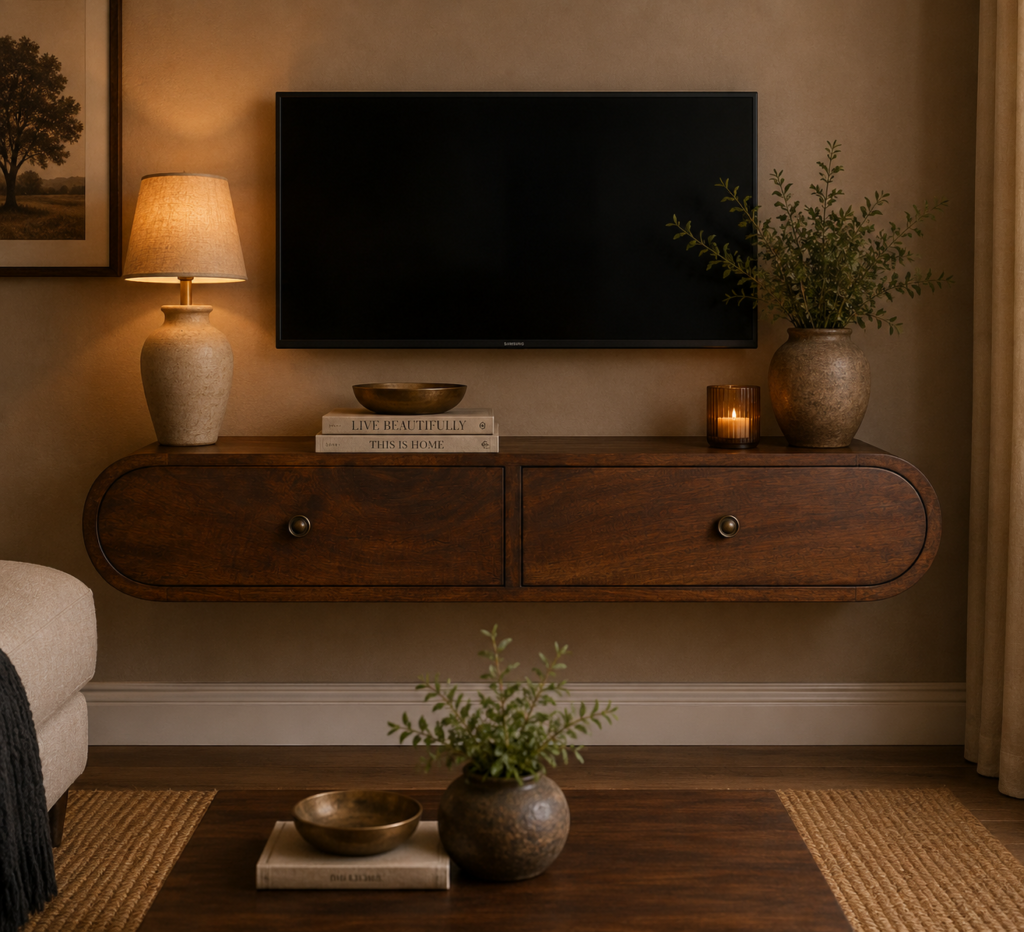 Solid Mango Wood Chestnut Finished 2 Drawer Floating London Console