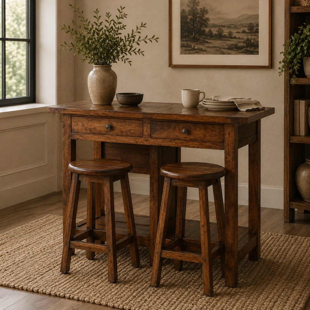 Solid Mango Wood Chestnut Finished Extending Breakfast Bench and 2 Stool Set