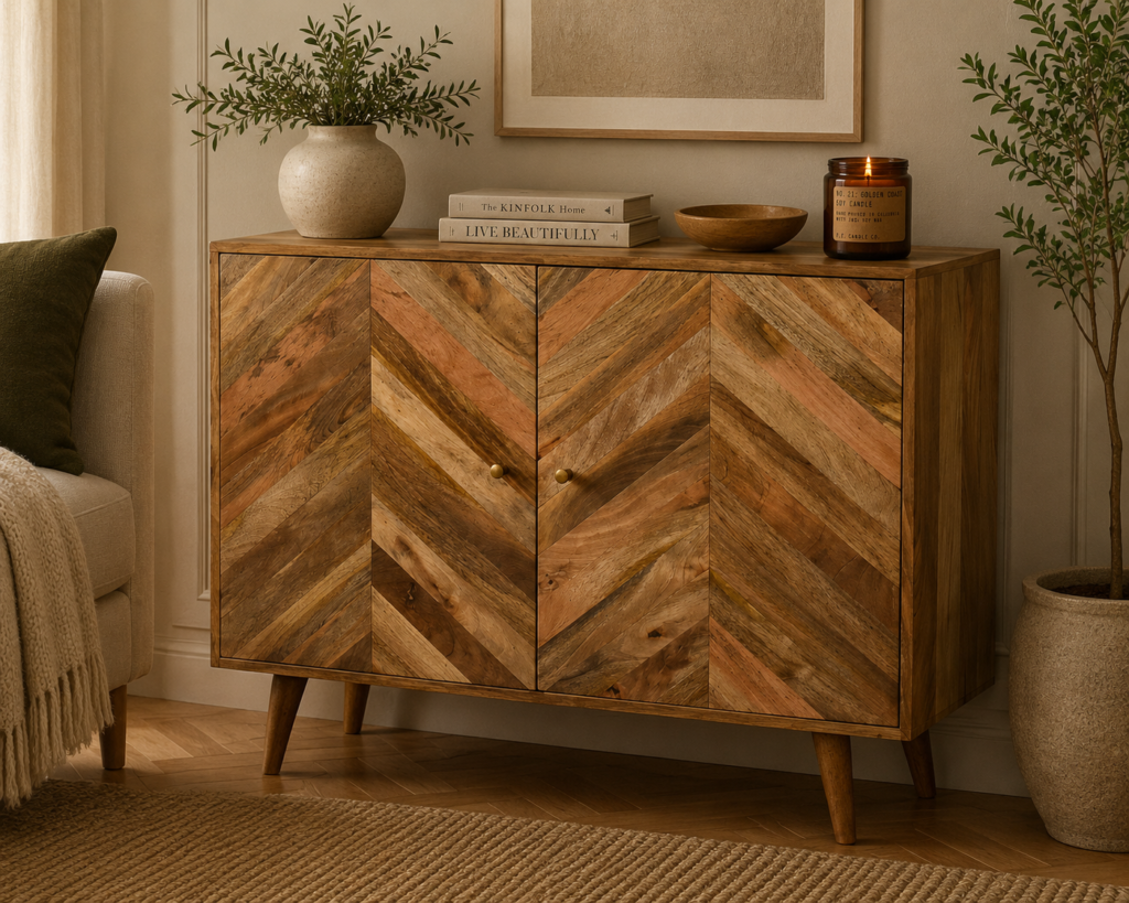 Solid Mango Wood Mixed Finished 2 Drawer Muna Cabinet