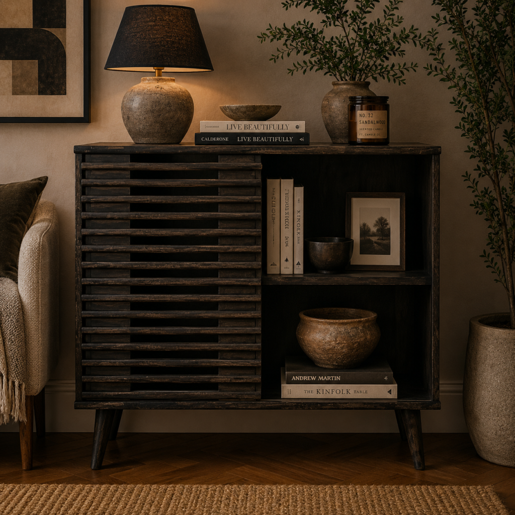 Solid Mango Wood Ash Black Finished 2 Door Kobe Cabinet