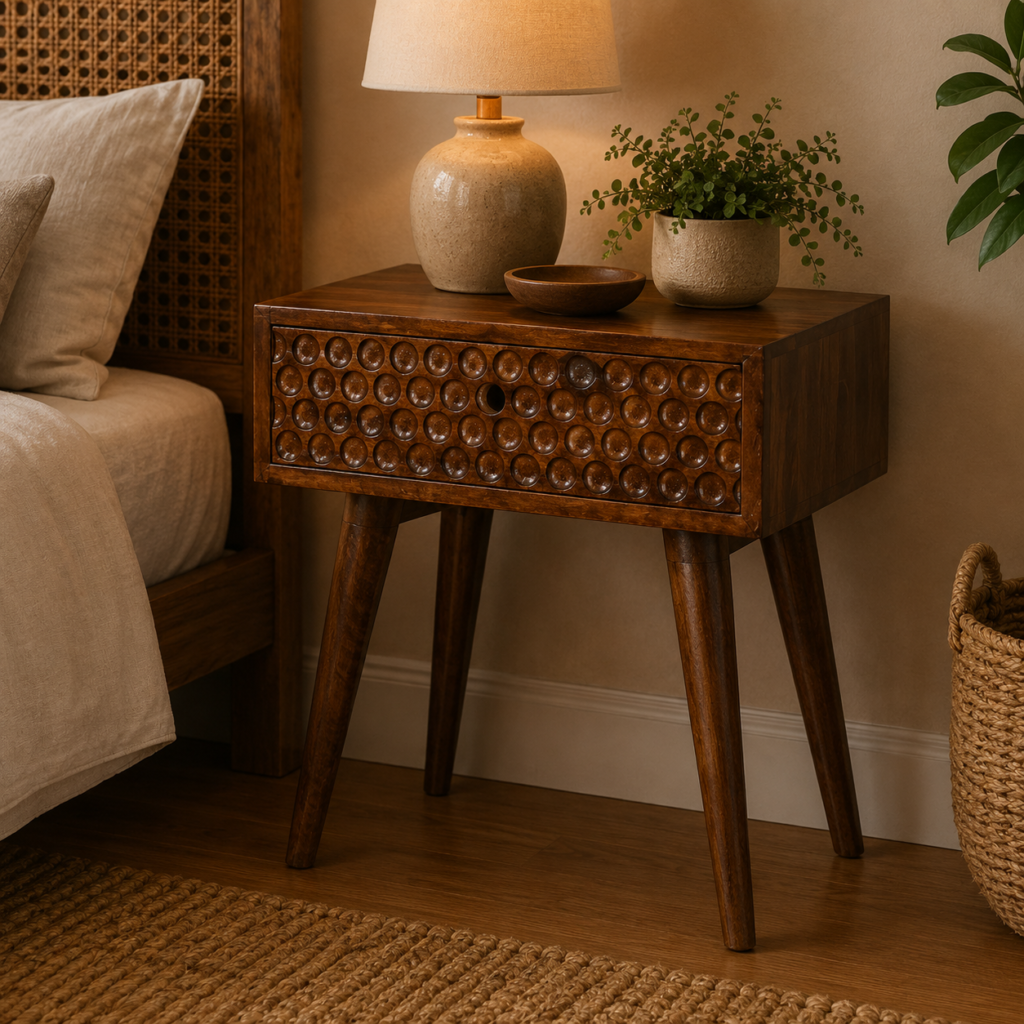 Solid Mango Wood Chestnut Finished 1 Drawer Torun Bedside