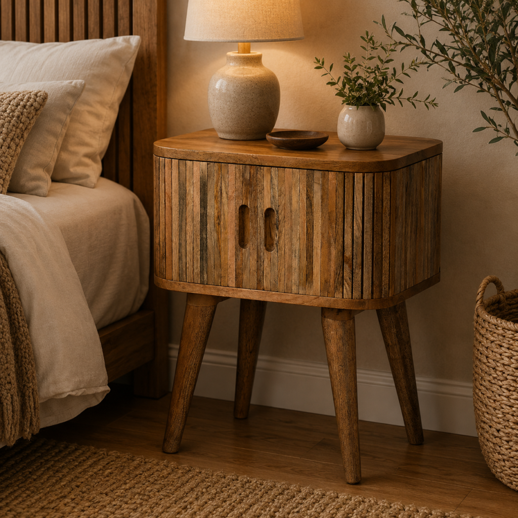 Solid Mango Wood Mixed Finished 2 Door 1 Internal Drawer Bedside