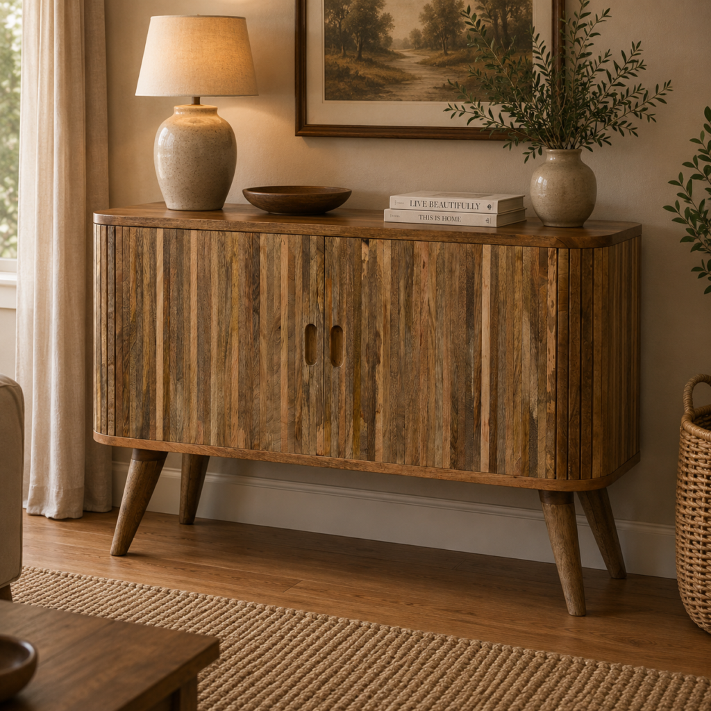 Solid Mango Wood Mixed Finished 2 Door Mokka Sideboard