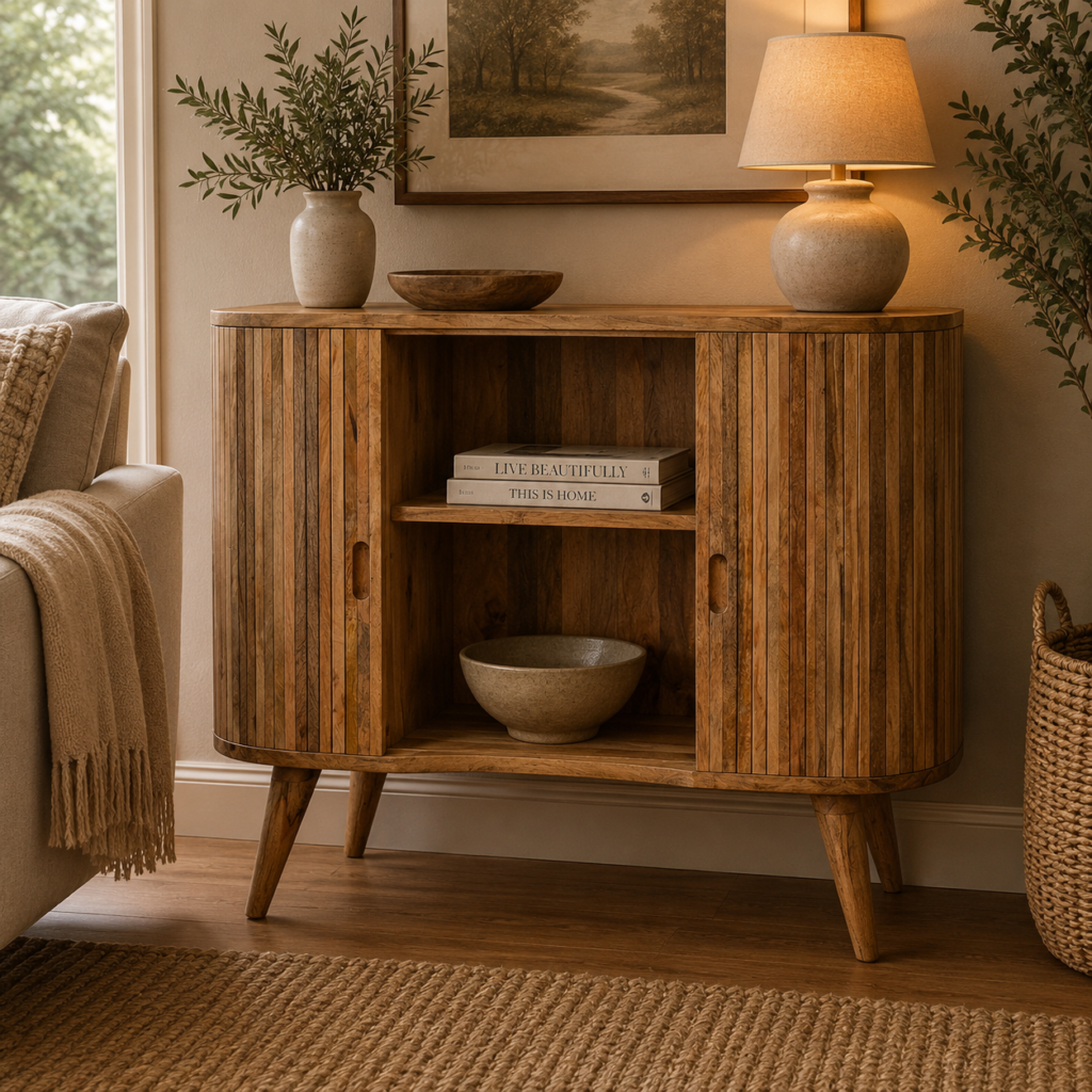 Solid Mango Wood Mixed Finished 2 Door Mokka Cabinet