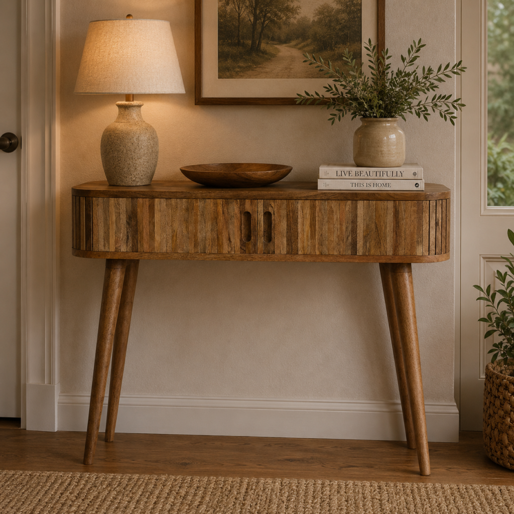 Solid Mango Wood Mixed Finished 2 Handle Console Table
