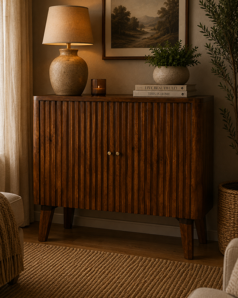 Solid Mango Wood Chestnut Finished 2 Door Reeve Cabinet
