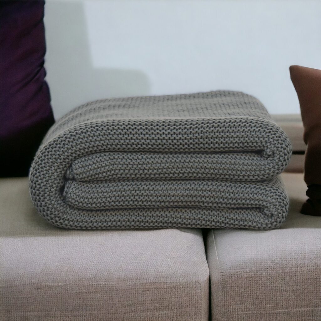 Double Olive Green Cotton Knit Throw