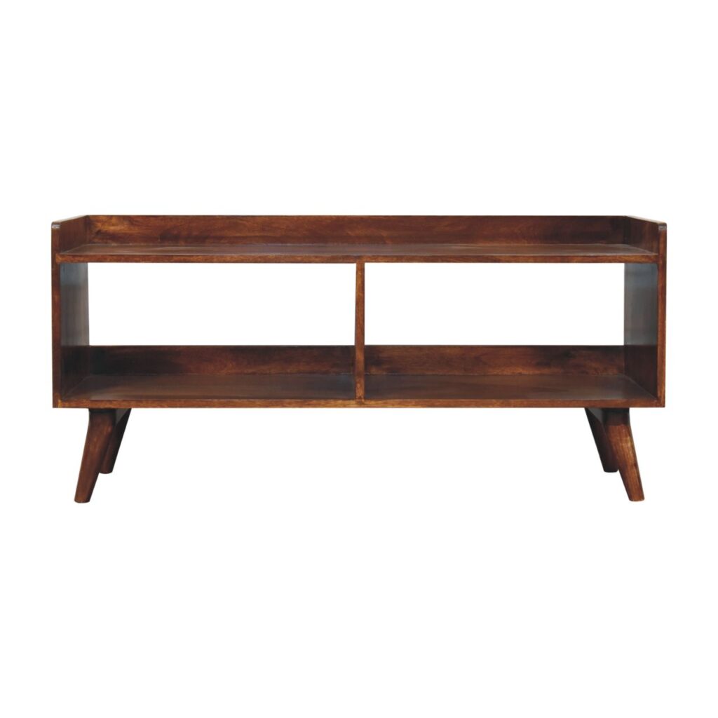 Solid Mango Wood Chestnut Finished Open Shelved Media Unit