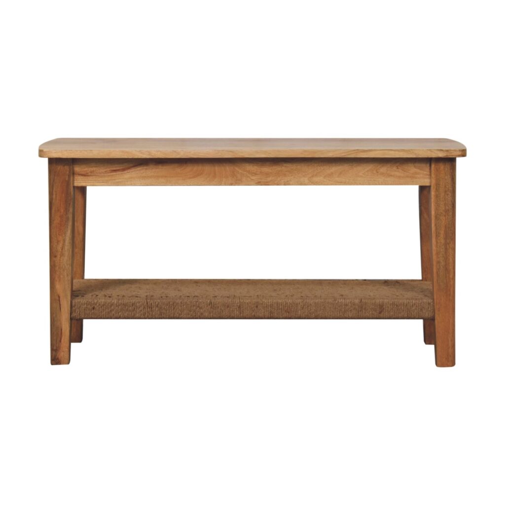 Solid Mango Wood Oak Finished Rope Wound Shelf Coffee Table