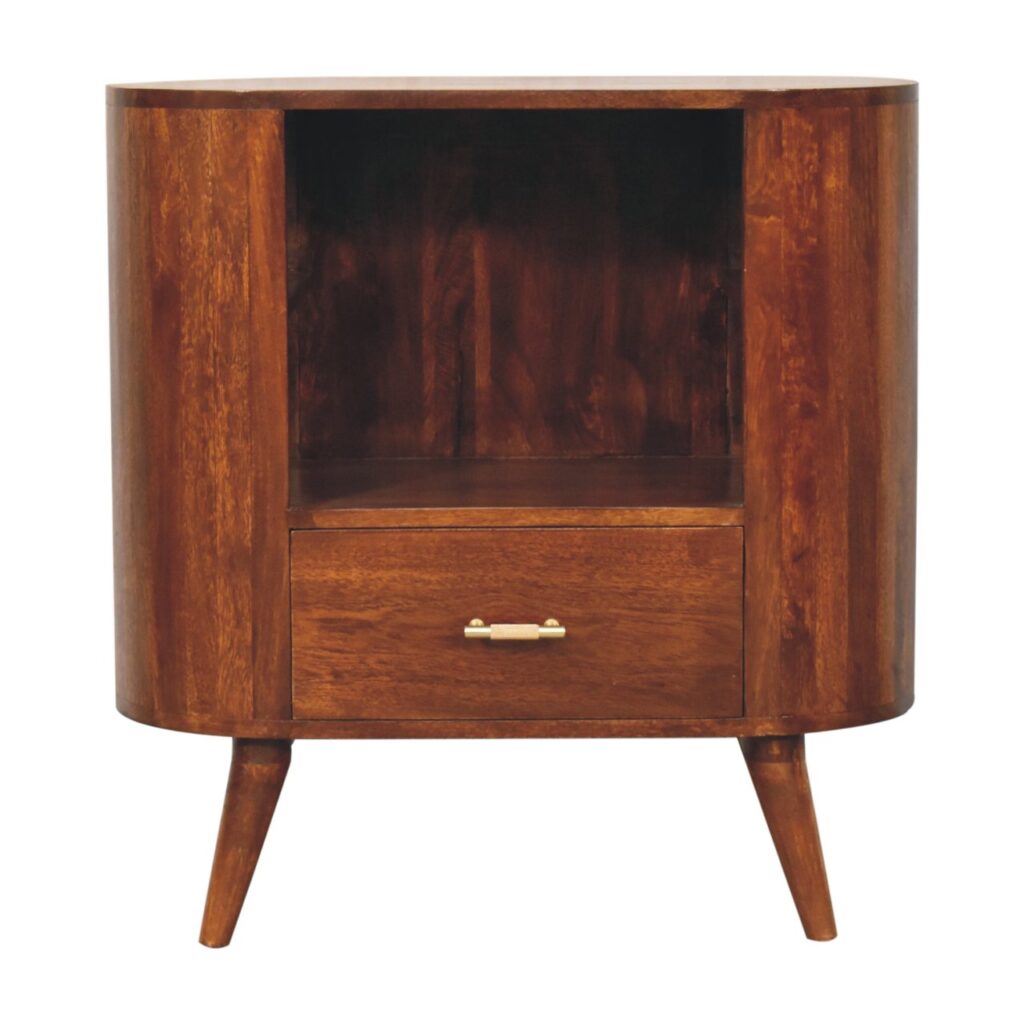 Solid Mango Wood Chestnut Finished T-bar Cortez 1 Drawer Open Slot Cabinet