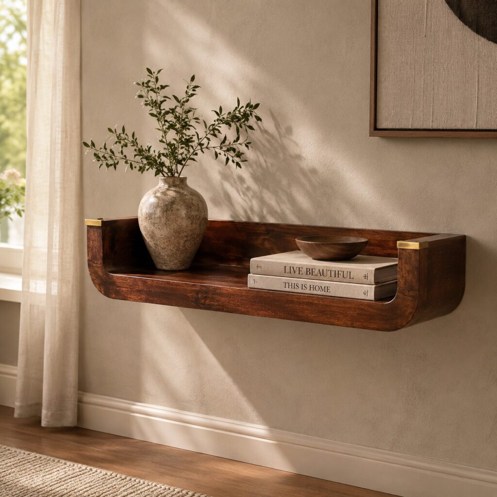 Solid Mango Wood Indira California Walnut Finished Floating Console Table