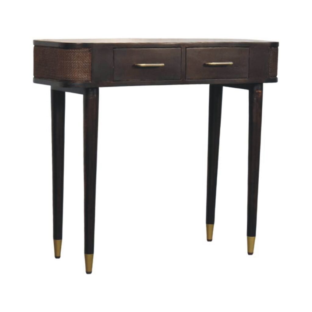 Solid Mango Wood Velvet Mocha 2 Drawer Belmont Console Table