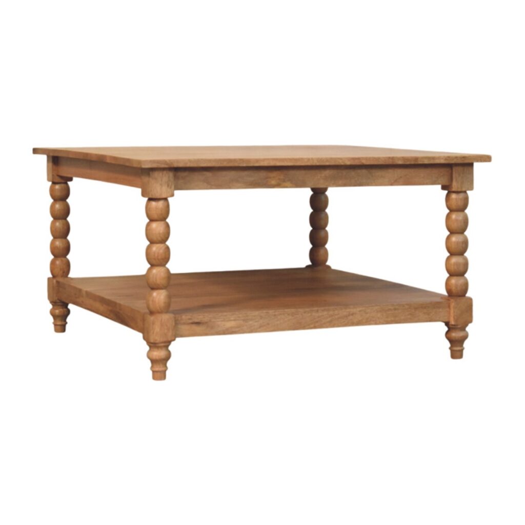 Solid Mango Wood Golden Teak Finished Spindle Leg Coffee Table