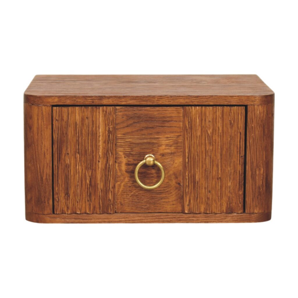 Solid Mango Wood Tiger Oak Finished Aurelia Wall 1 Drawer Bedside