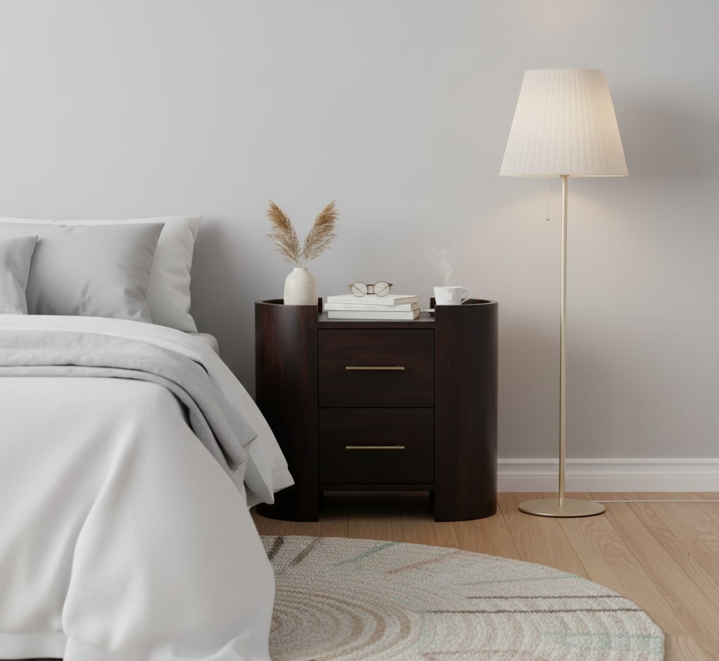 Solid Mango Wood Velvet Mocha Finished Valencia Two-Drawer Bedside Table