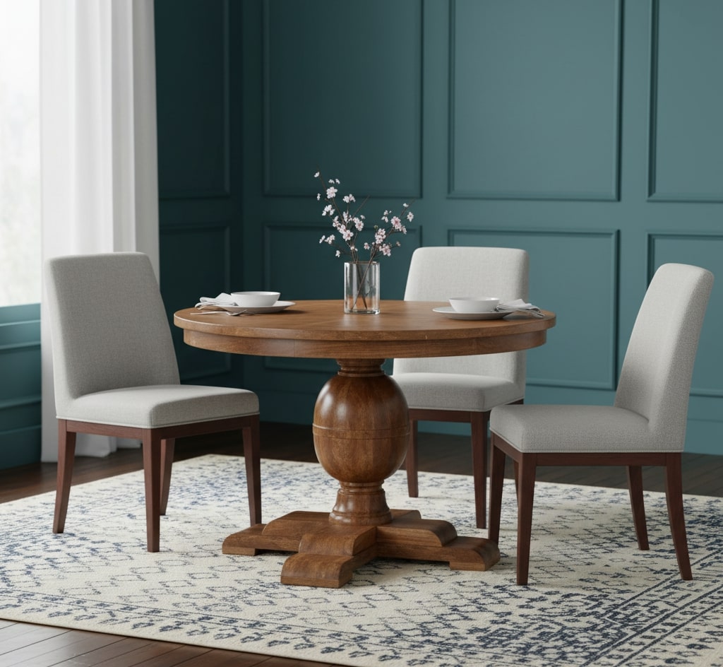 Solid Mango Wood Golden Teak Finished Wentworth 110cm Round Dining Table