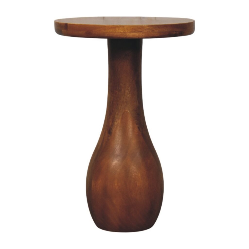 Solid Mango Wood Amber Oak Finished Side Table with Curved Base
