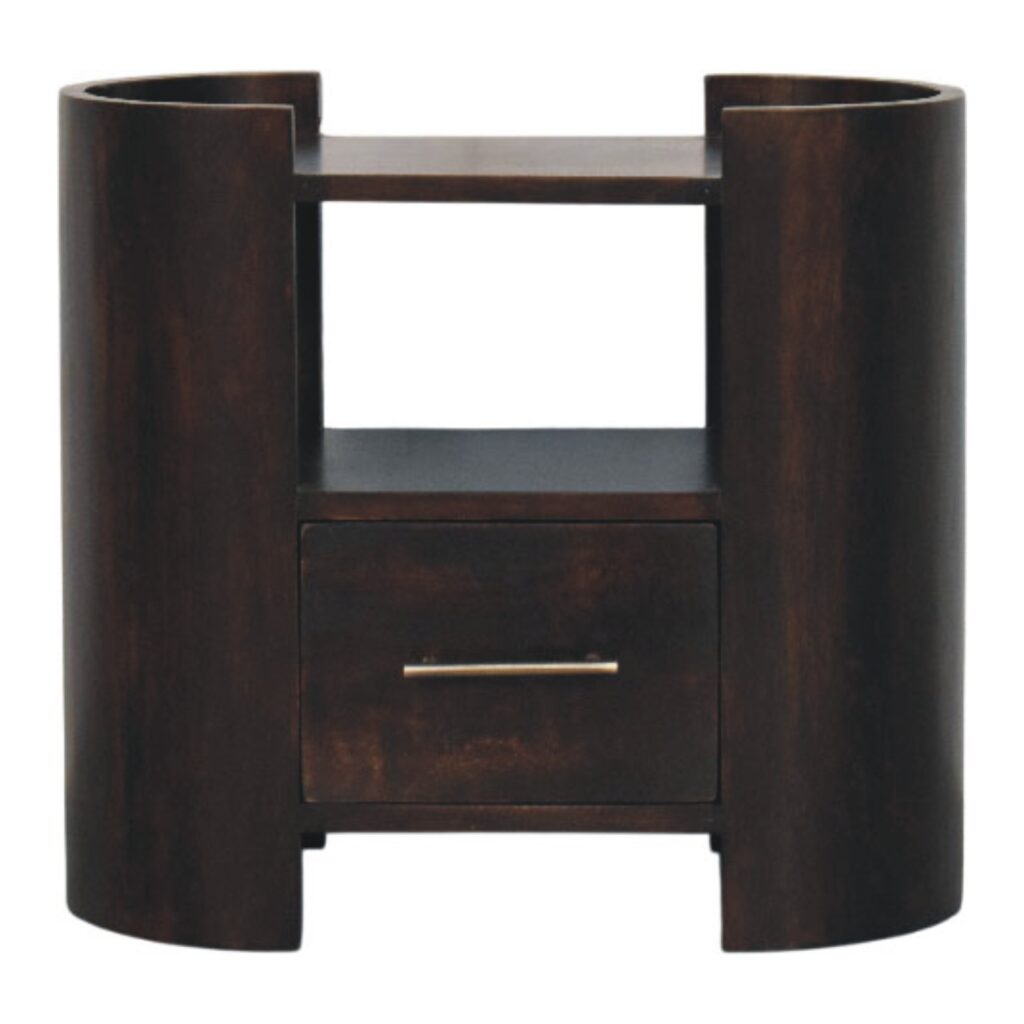 Solid Mango Wood Velvet Mocha Finish 1 Drawer Valencia Bedside Table