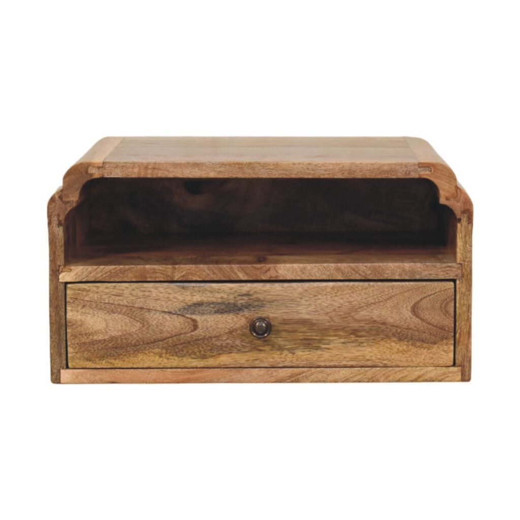 Solid Mango Wood Oak Finished Avora Wall-Mounted 1 Drawer Bedside