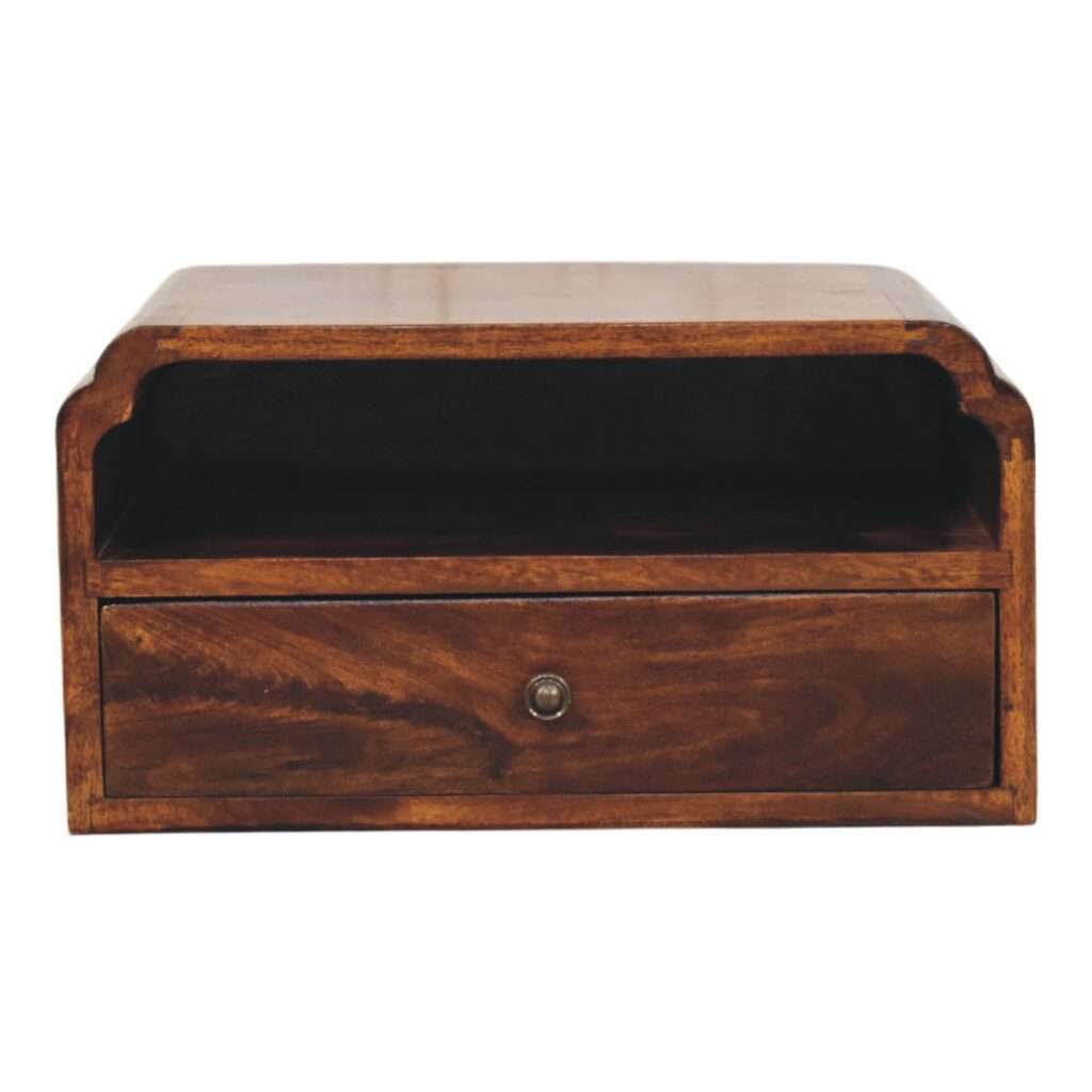 Solid Mango Wood Chestnut Finished Avora Wall-Mounted 1 Drawer Bedside