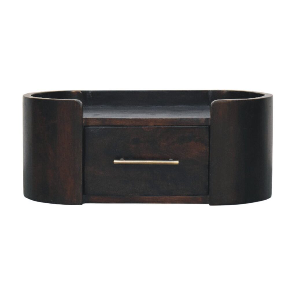 Solid Mango Wood Velvet Mocha Finished 1 Drawer Valencia Wall-Mounted Bedside