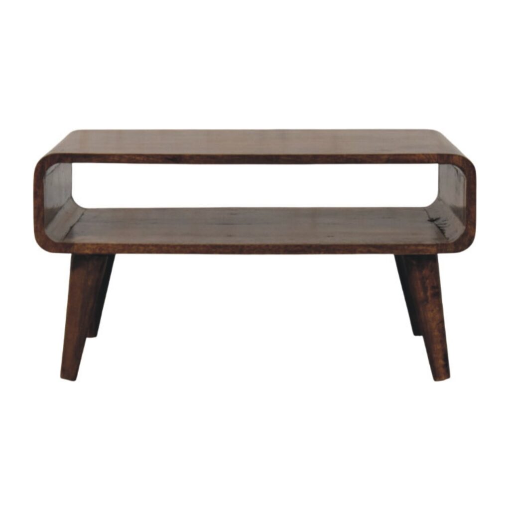 Solid Mango Wood Classic Grey Finished Rounded Edge Open Coffee Table