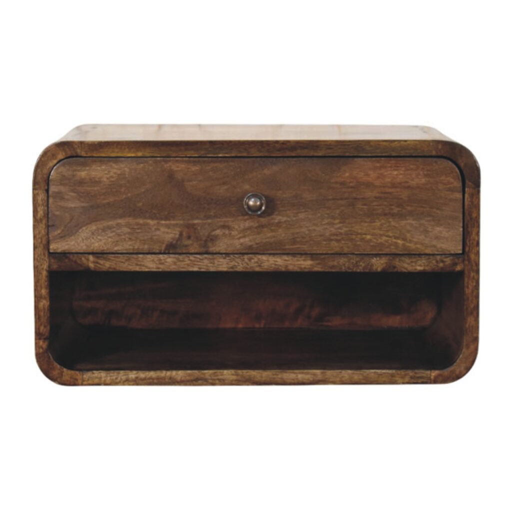 Solid Mango Wood Classic Grey Finished Rounded Edge 1-Drawer Bedside