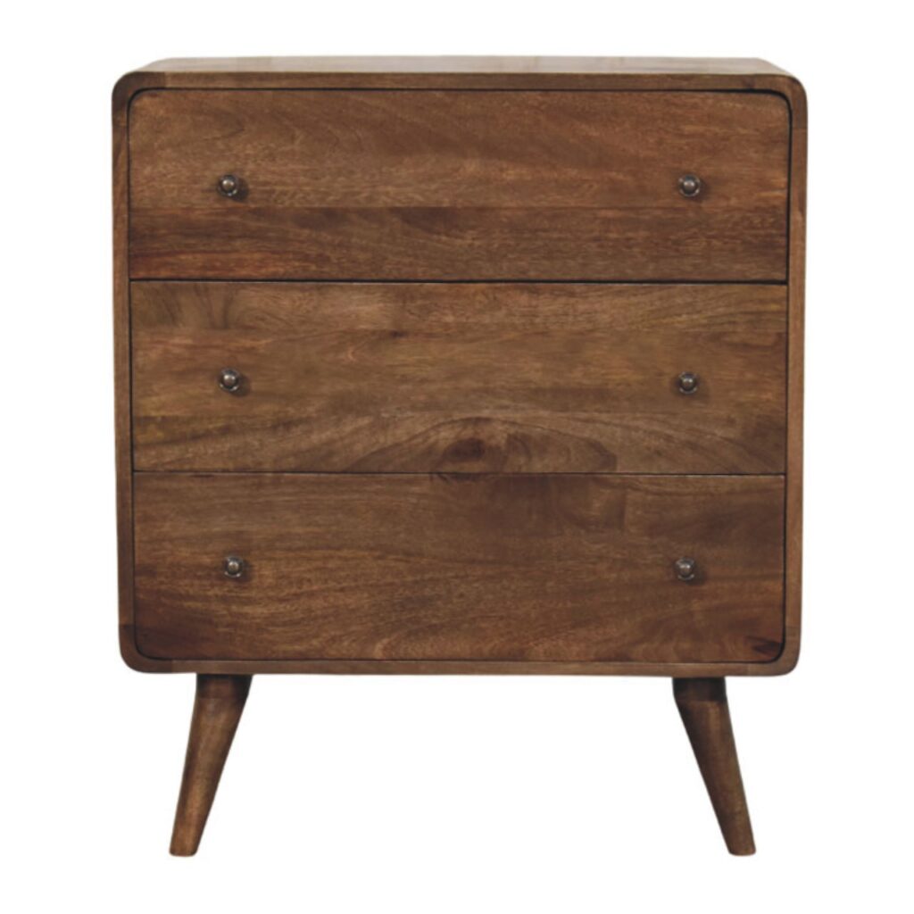 Solid Mango Wood Classic Grey Finished 3 Drawer Curve Edge 3 Drawer Chest
