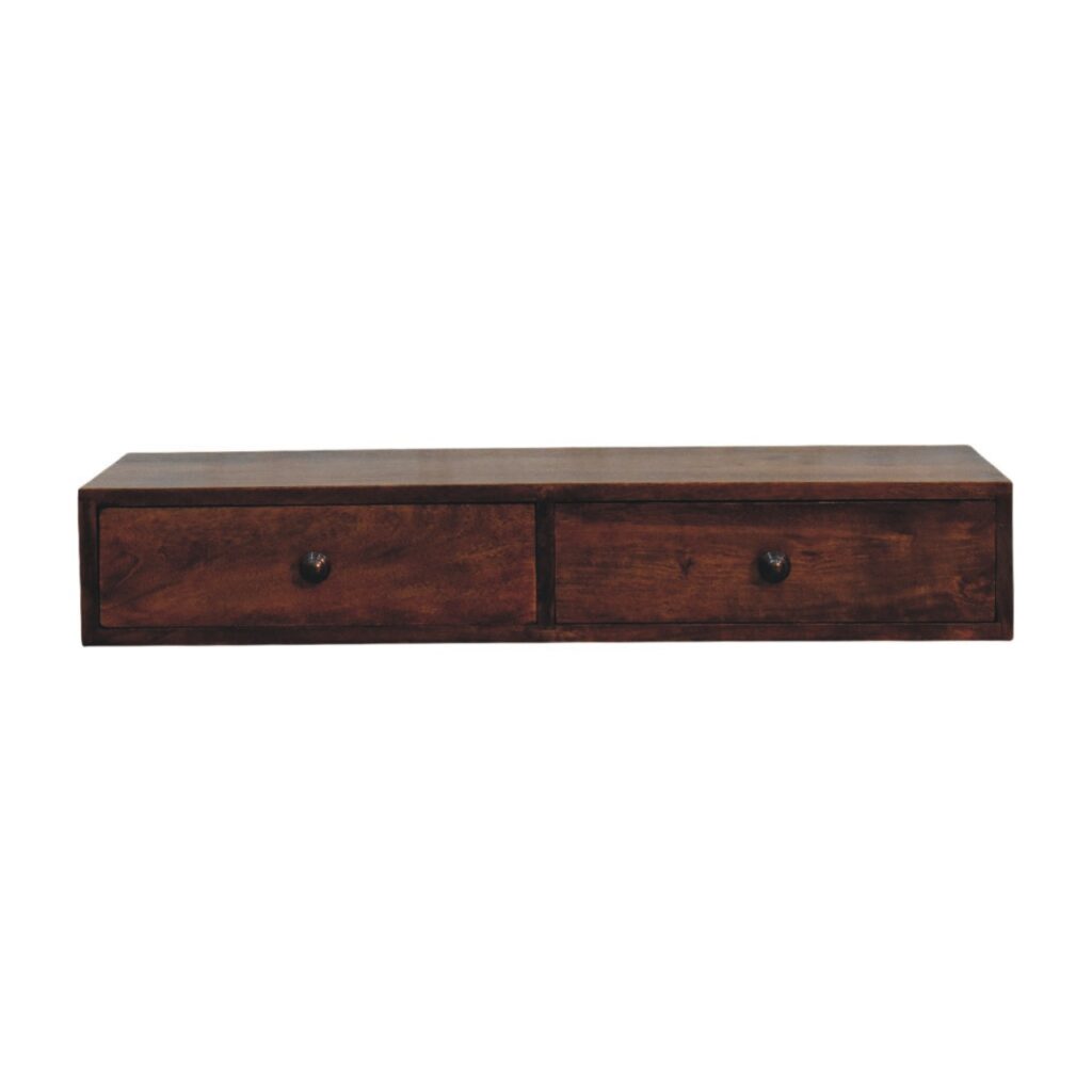 Solid Mango Wood Roasted Almond Finished 2 Drawer Slim Console Table