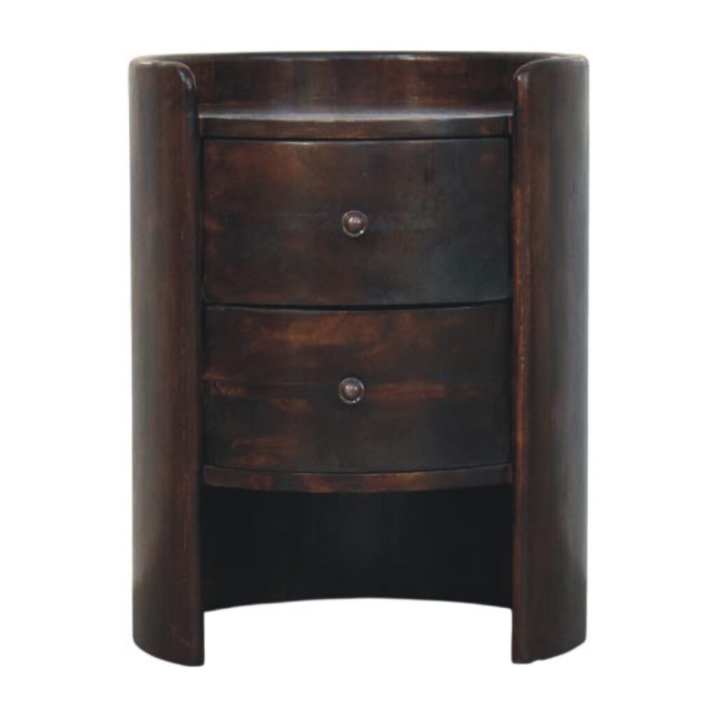 Solid Mango Wood Velvet Mocha Finished 2 Drawer Round Side Table