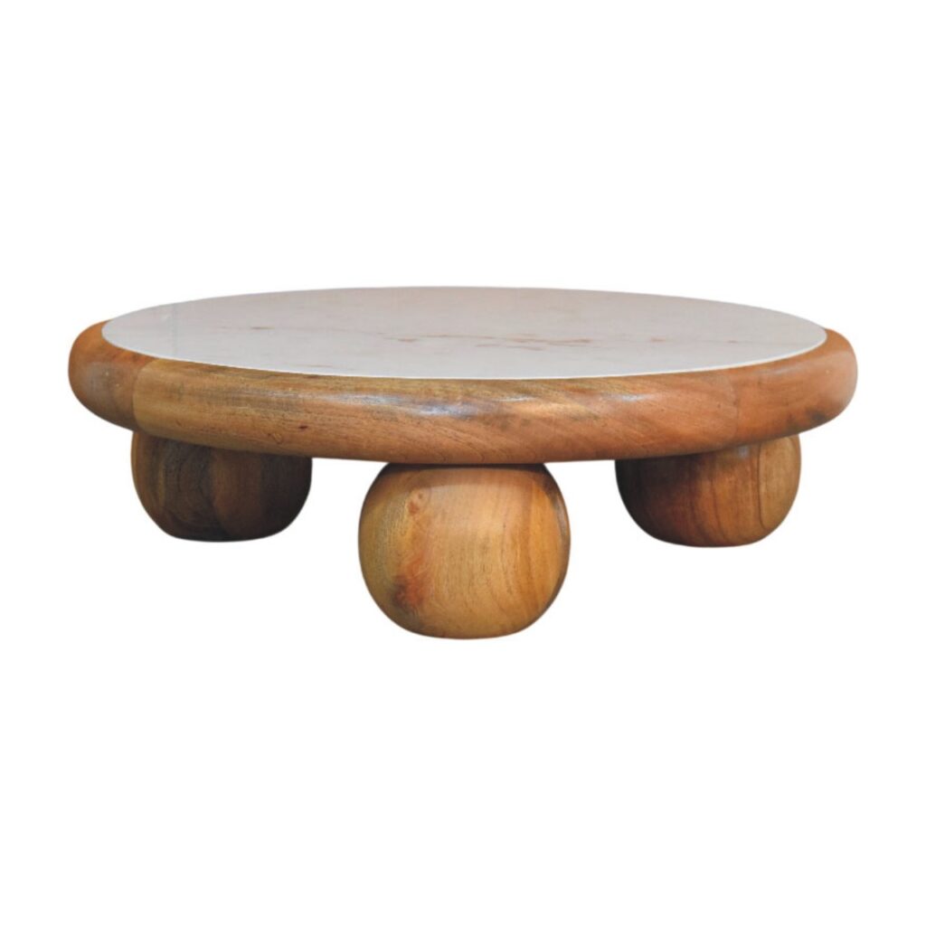 Solid Mango Wood Oak Finished Bola Round Coffee Table
