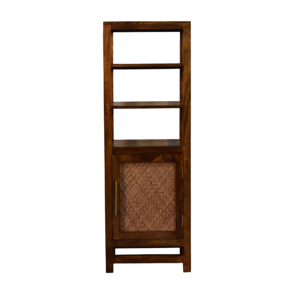 Solid Mango Wood Chestnut Finished Cane Door Display Unit