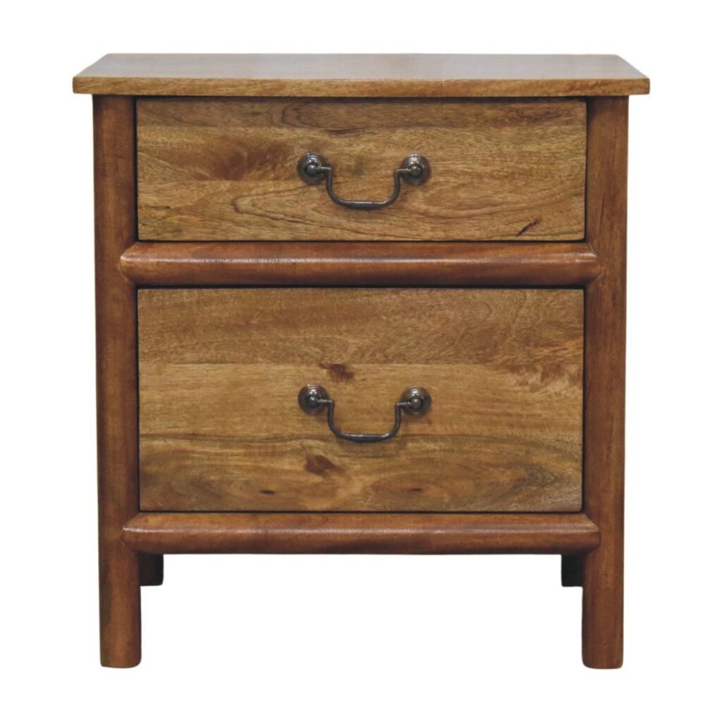 Solid Mango Wood Amber Oak Finished Classic Two Drawer Bedside