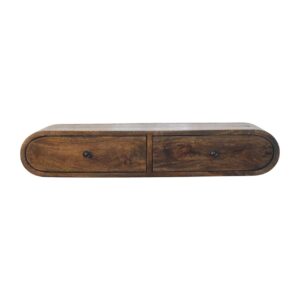 Solid Mango Wood Hand Painted Classic Grey Finished 2 Drawer Contour Floating Wall Console - Image 1