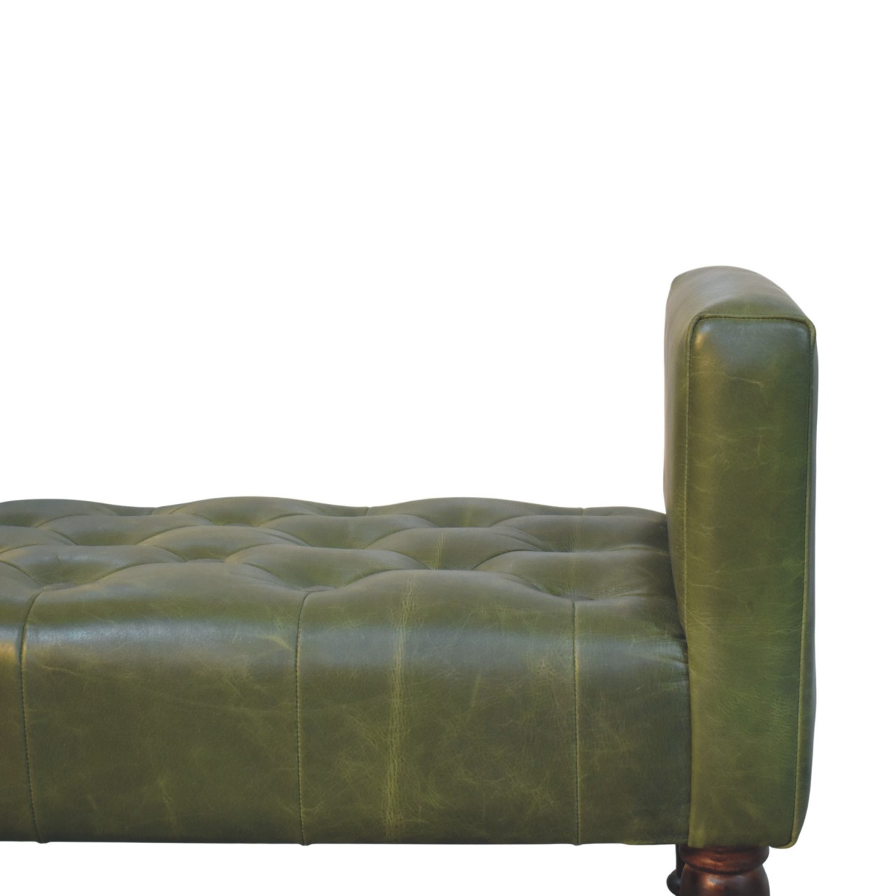 Solid Mango Wood California Walnut Finished Green Leather Bedroom Bench - Image 5