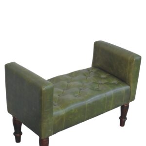 Solid Mango Wood California Walnut Finished Green Leather Bedroom Bench - Image 6