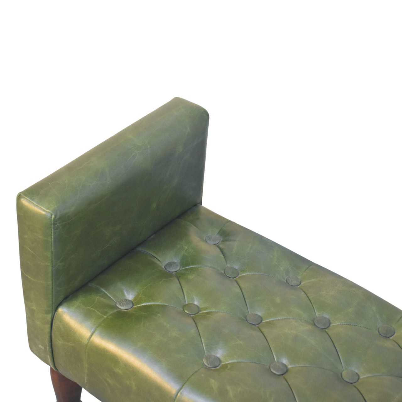Solid Mango Wood California Walnut Finished Green Leather Bedroom Bench - Image 8