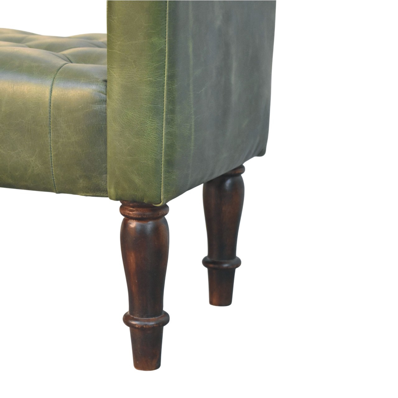 Solid Mango Wood California Walnut Finished Green Leather Bedroom Bench - Image 9