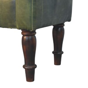 Solid Mango Wood California Walnut Finished Green Leather Bedroom Bench - Image 10