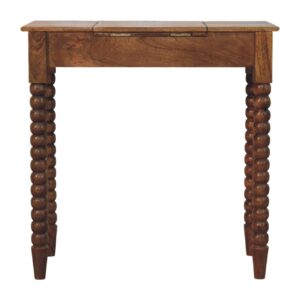Solid Mango Wood Amber Oak Finished Spindle Leg Lift Up Mirror Dressing Table - Image 11
