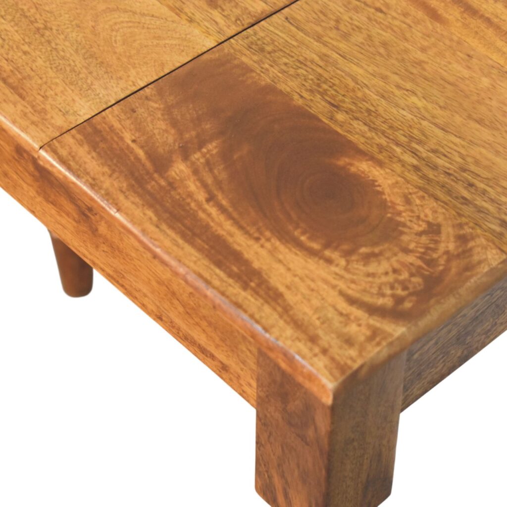 Solid Mango Wood Amber Oak Finished Spindle Leg Lift Up Mirror Dressing Table
