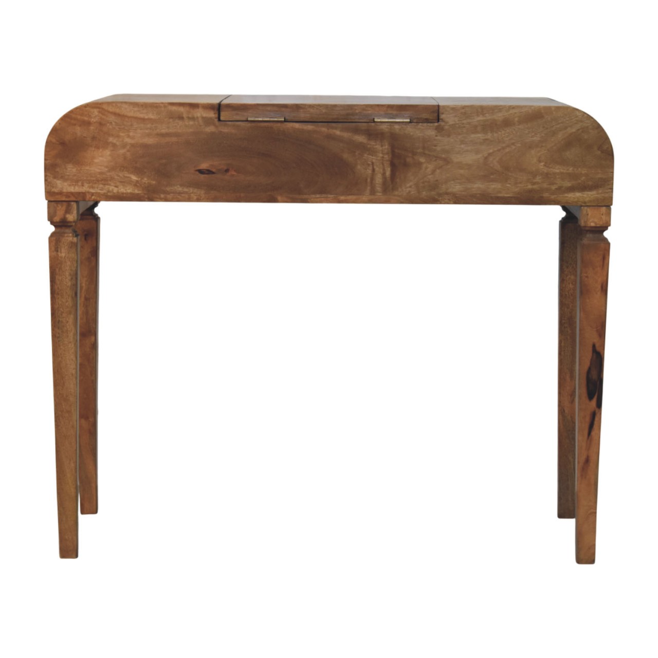 Solid Mango Wood Golden Teak Finished 3 Drawer Curved Dressing Table - Image 10
