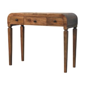 Solid Mango Wood Golden Teak Finished 3 Drawer Curved Dressing Table - Image 2