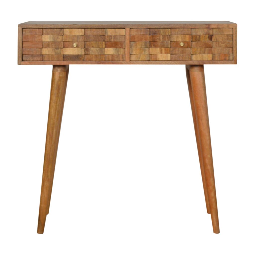Solid Mango Wood Oak Finished 2 Tile Front Drawer Desk