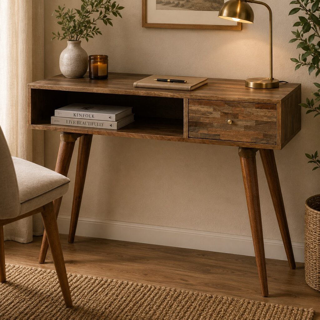 Solid Mango Wood Mixed Oak Finished 1 Drawer 1 Slot Writing Desk
