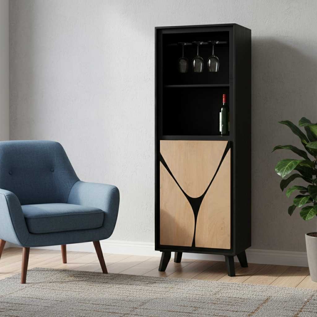 Boho Wooden Bookcase With 2 Doors