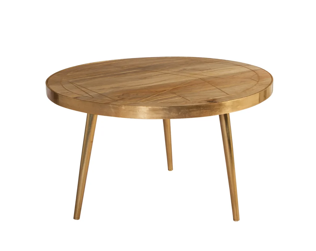 Light Gold Metal Inlay Round Coffee Table