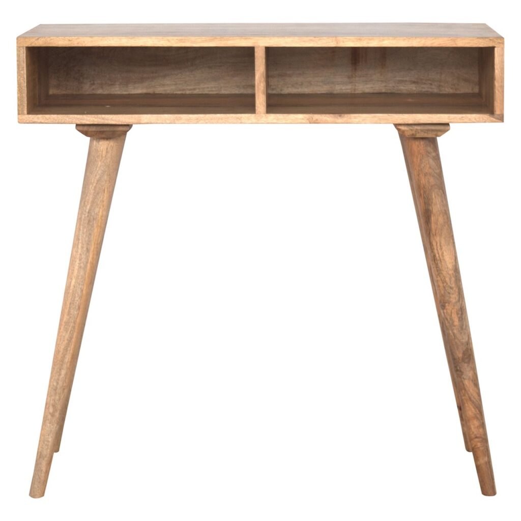 Solid Mango Wood Oak Finished 2 Open Slots Writing Desk
